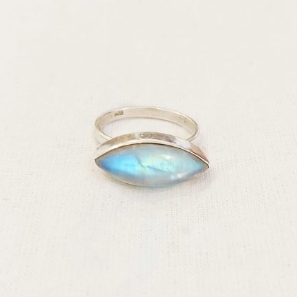 Rainbow moonstone pointed oval ring